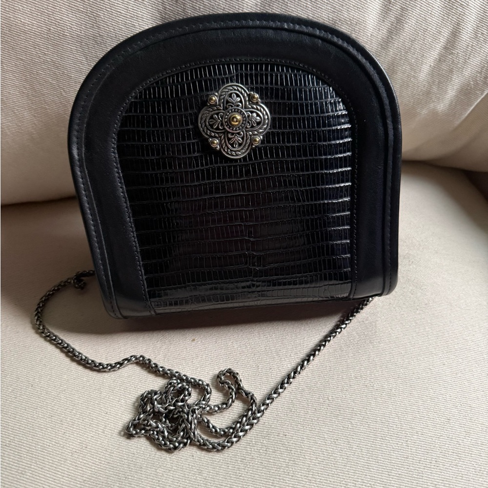 Brighton Black Crossbody Bag with Chain Strap and Textured Finish